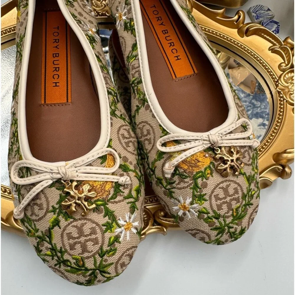 🆕 TORY BURCH 🧿 BNWOB T Monogram Tory Charm Ballet Flat - Size 5.5